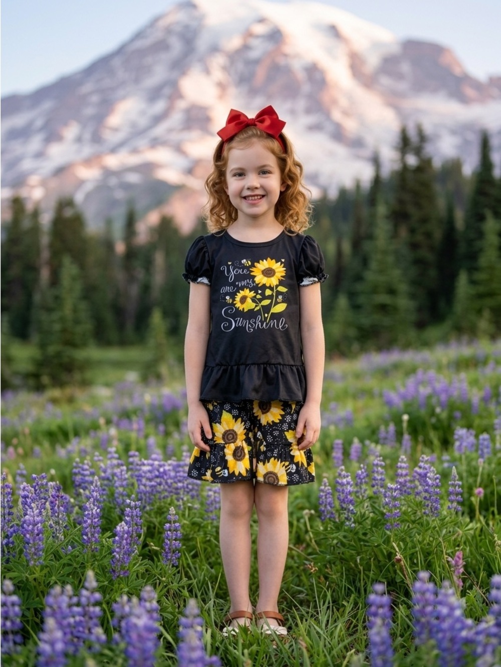 NWT Girl Toddler Yellow Sunflower Black Matching Set - You Are My Sunshine